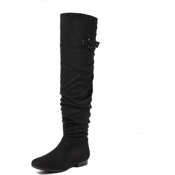 Women's Black-p Suede Over The Knee Thigh High Comfortable Low Heel Winter Boots - Picture 1 of 5